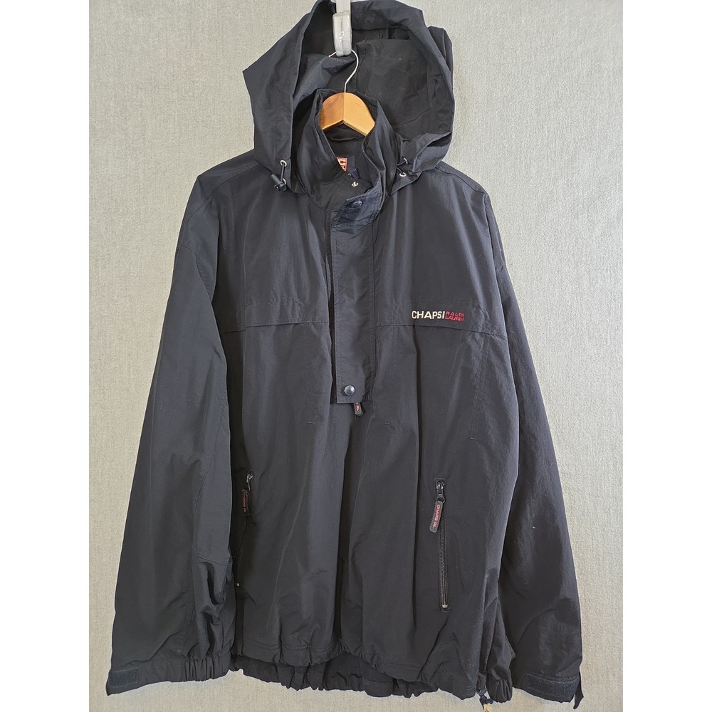 Chaps Ralph Lauren Vintage Jacket 2XL Blue Nylon Windbreaker Hooded Pullover